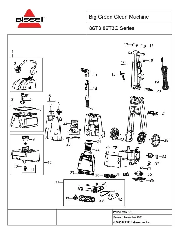 Schematic Parts Book For Bissell Model 86T3 BIG GREEN CLEAN MACHINE