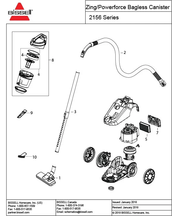 Schematic Parts Book For Bissell Model A Zing Bagless Vacuumsrus