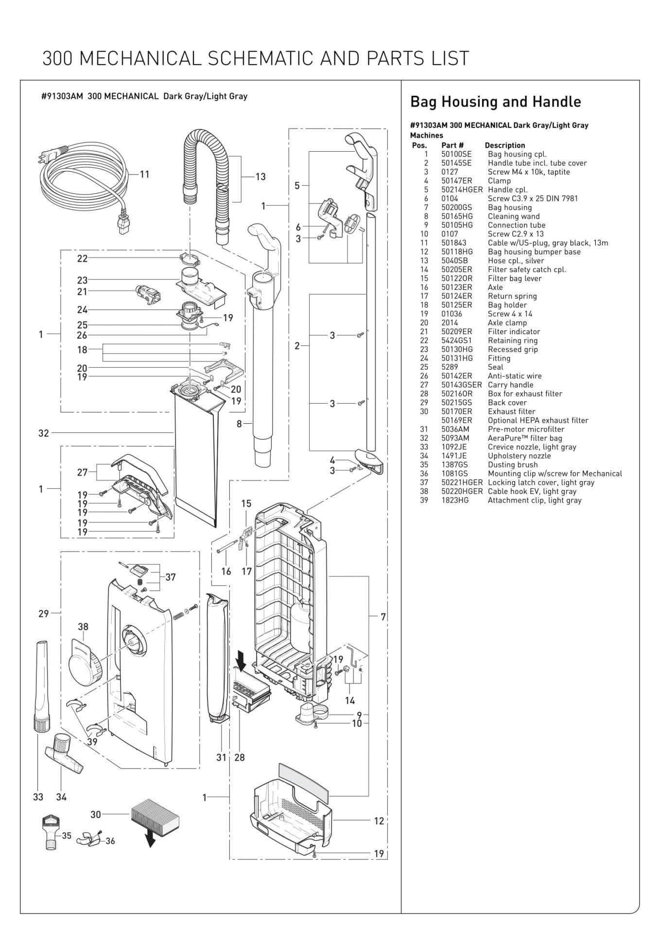 Schematic Parts Book For Sebo Model 300 MECHANICAL VacuumsRUs