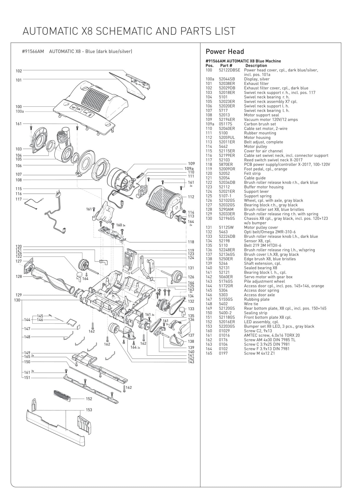 Schematic Parts Book for Sebo Model: AUTOMATIC X8 - VacuumsRUs