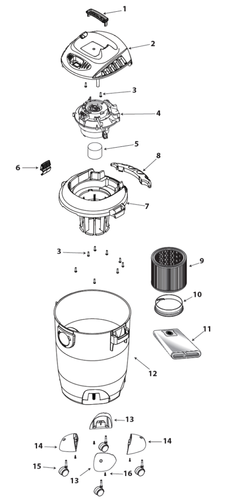 Schematic and parts list for: Shop-Vac Model: 12B300A - VacuumsRUs