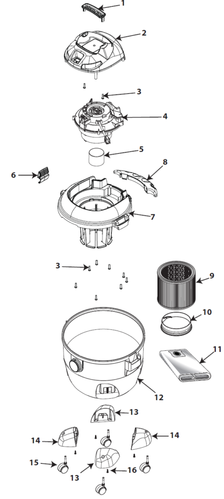 Schematic and parts list for: Shop-Vac Model: 12RT300 - VacuumsRUs