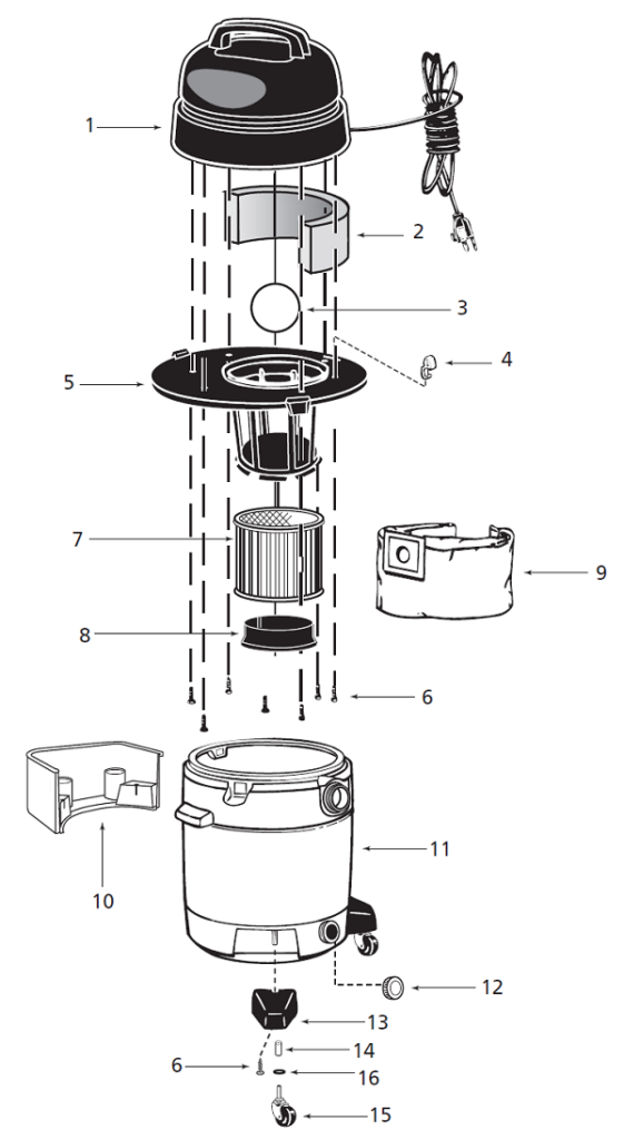 Schematic and parts list for: Shop-Vac Model: QPL625 - VacuumsRUs